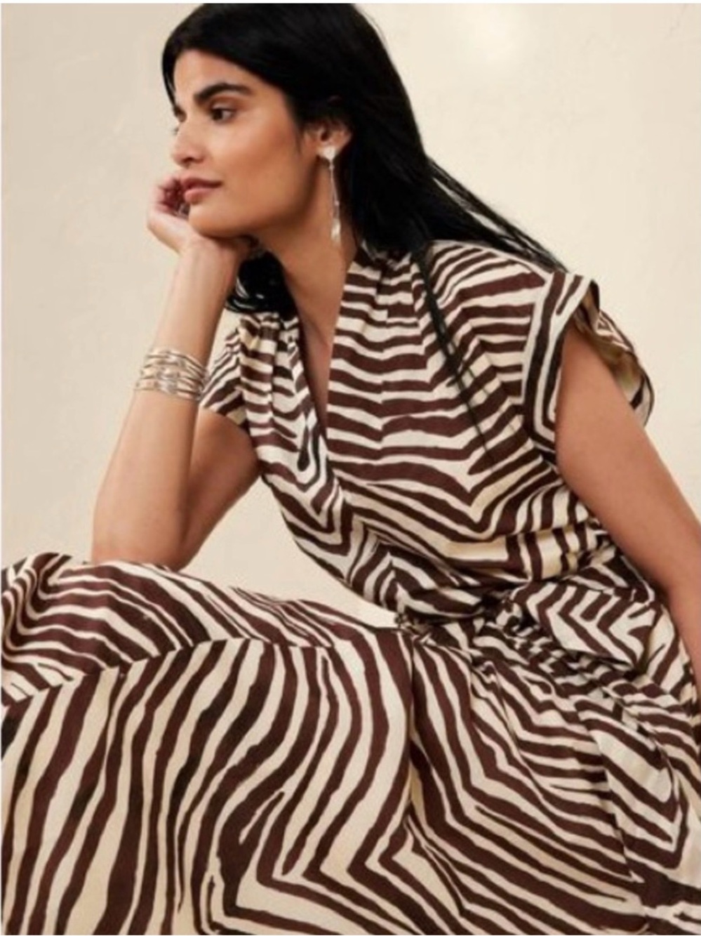 Banana Republic Brown & Cream Zebra Print Midi Dress